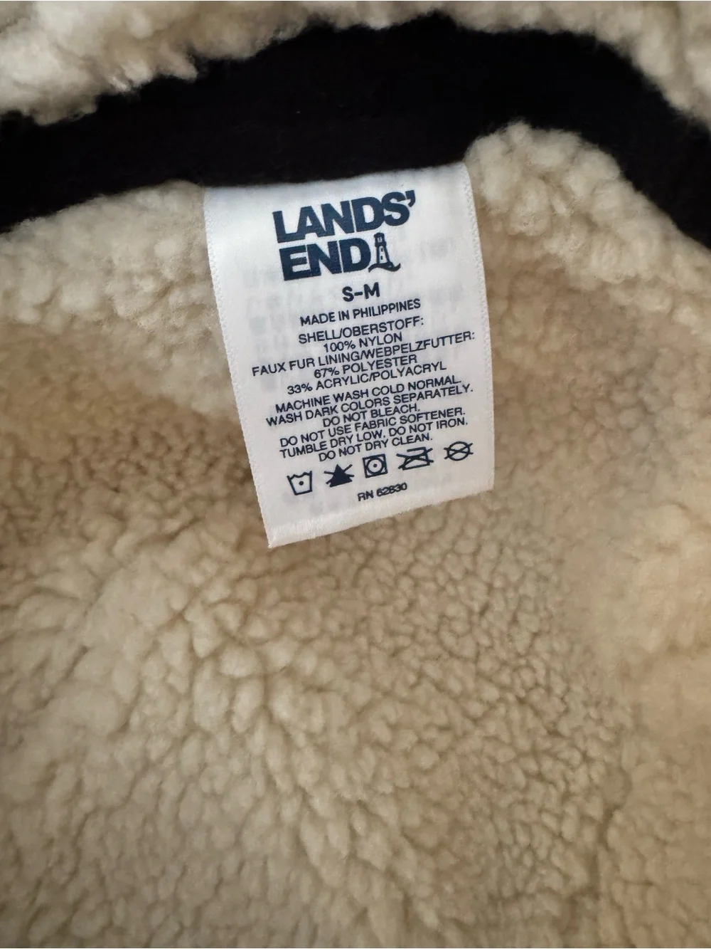 Kids Lands' End Cream Sherpa-Lined Warm Hat with Gray Trim Top Size Small Medium